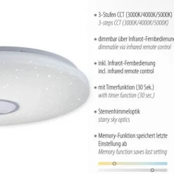 LED Deckenleuchte, Nachthimmel Optik, dimmbar, rund, Fernbedienung, modern