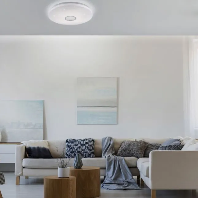 LED Deckenleuchte, Nachthimmel Optik, dimmbar, rund, Fernbedienung, modern