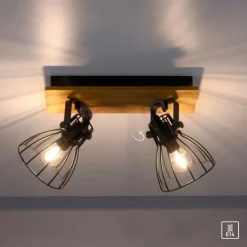 LED Deckenleuchte Naturholz schwarz 2 flammig drehbar Industrie Design