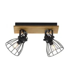 LED Deckenleuchte Naturholz schwarz 2 flammig drehbar Industrie Design