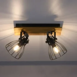 LED Deckenleuchte Naturholz schwarz 2 flammig drehbar Industrie Design