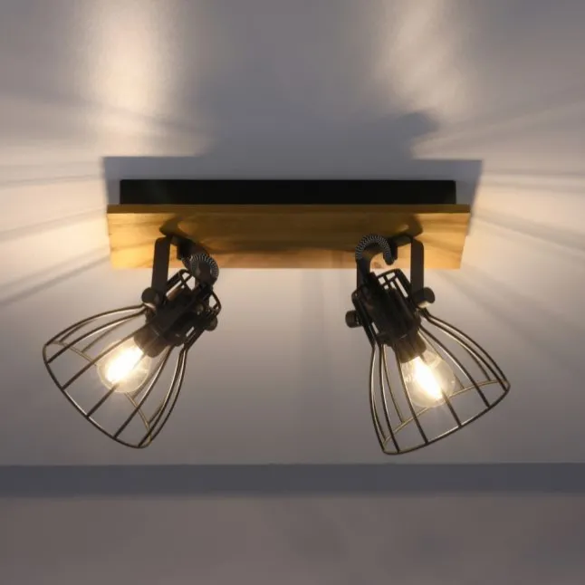 LED Deckenleuchte Naturholz schwarz 2 flammig drehbar Industrie Design