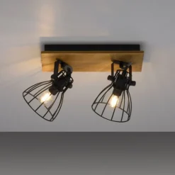 LED Deckenleuchte Naturholz schwarz 2 flammig drehbar Industrie Design
