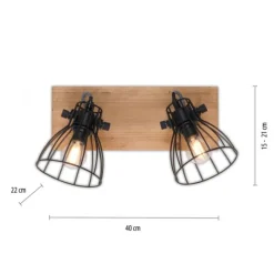 LED Deckenleuchte Naturholz schwarz 2 flammig drehbar Industrie Design