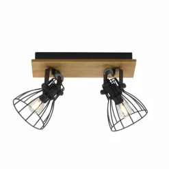 LED Deckenleuchte Naturholz schwarz 2 flammig drehbar Industrie Design