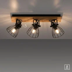 LED Deckenleuchte Naturholz schwarz 3 flammig drehbar Industrie Design