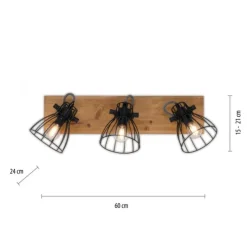 LED Deckenleuchte Naturholz schwarz 3 flammig drehbar Industrie Design