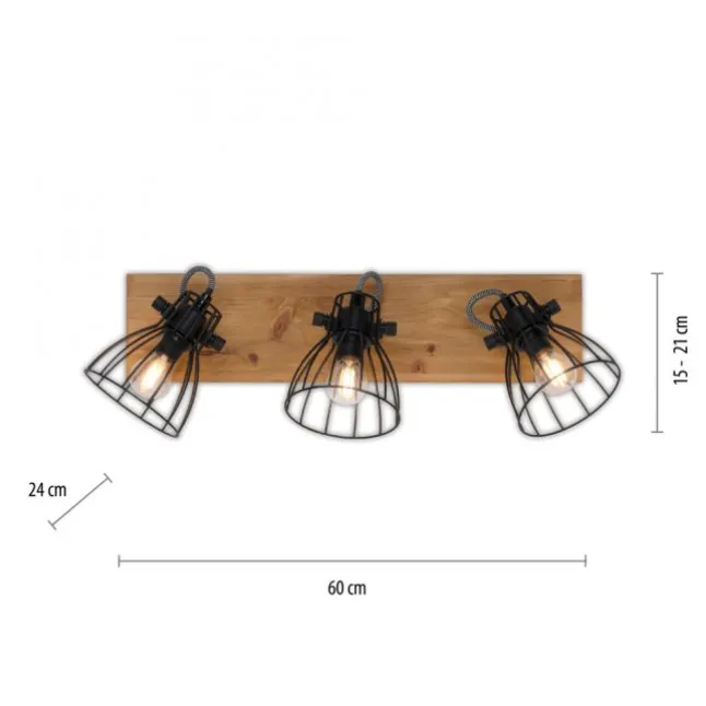 LED Deckenleuchte Naturholz schwarz 3 flammig drehbar Industrie Design