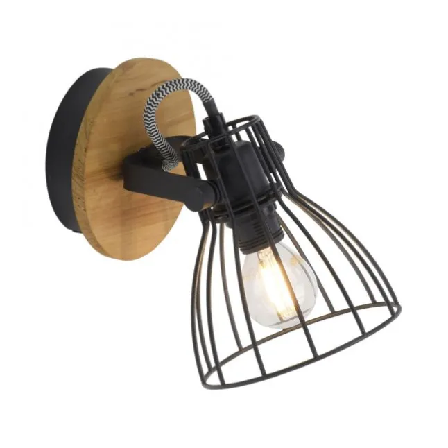 LED Deckenleuchte Naturholz schwarz 2 flammig drehbar Industrie Design