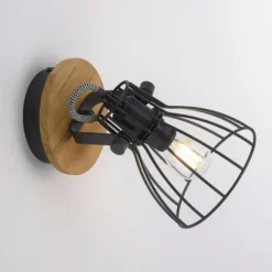 LED Deckenleuchte Naturholz schwarz 2 flammig drehbar Industrie Design