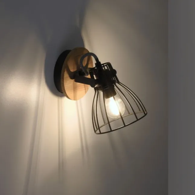 LED Deckenleuchte Naturholz schwarz 2 flammig drehbar Industrie Design