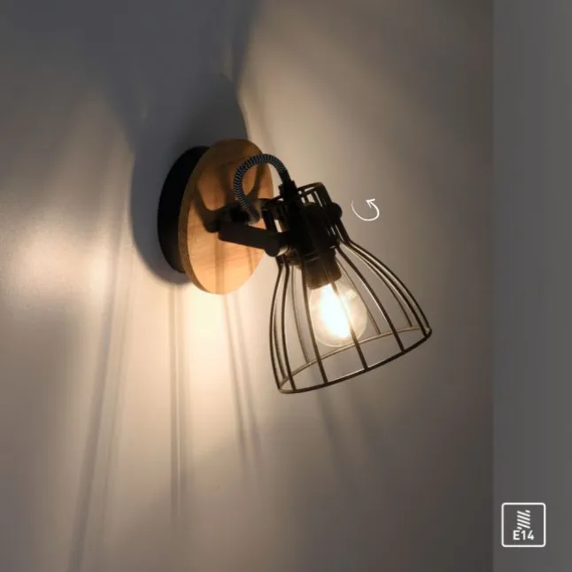 LED Deckenleuchte Naturholz schwarz 2 flammig drehbar Industrie Design