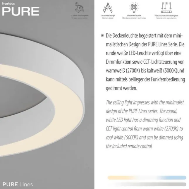 LED Deckenleuchte PURE Lines round snow, dimmbar