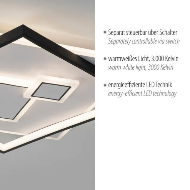LED Deckenleuchte quadratisch schwarz weiß schaltbar warmweiß Licht