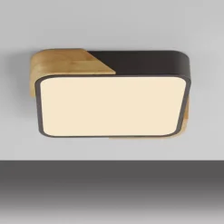 LED Deckenleuchte quadratisch schwarz mit Holzdekor zeitloses Design