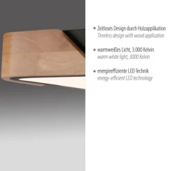 LED Deckenleuchte quadratisch schwarz mit Holzdekor zeitloses Design