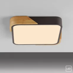 LED Deckenleuchte quadratisch schwarz mit Holzdekor zeitloses Design