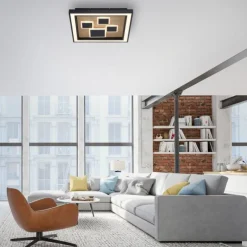 LED Deckenleuchte quadratisch Holz Natur Eiche Serienschaltung steuerbar