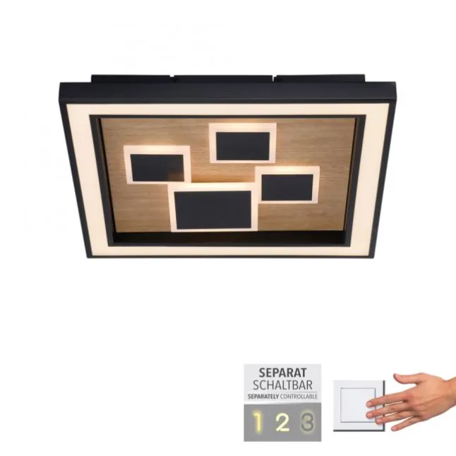 LED Deckenleuchte quadratisch Holz Natur Eiche Serienschaltung steuerbar