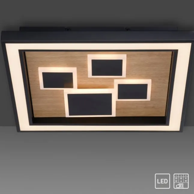LED Deckenleuchte quadratisch Holz Natur Eiche Serienschaltung steuerbar