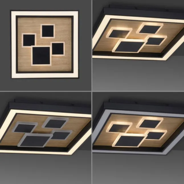 LED Deckenleuchte quadratisch Holz Natur Eiche Serienschaltung steuerbar