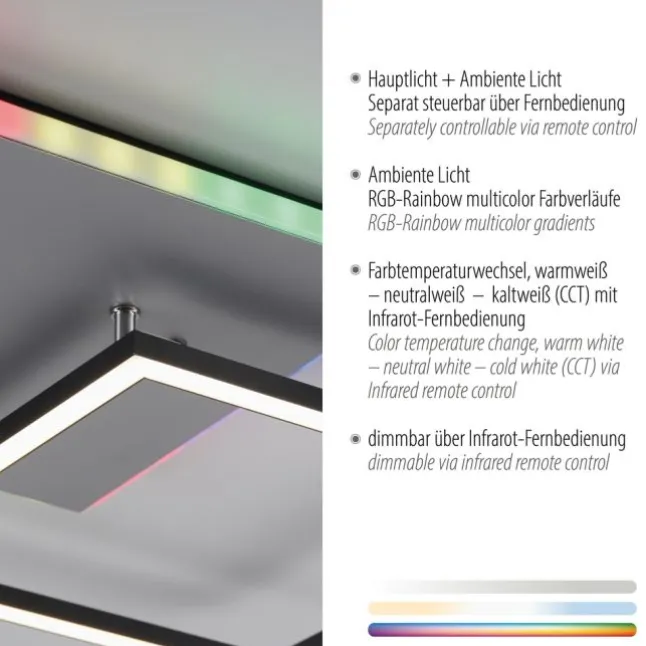 LED Deckenleuchte quadratisch aluminium CCT dimmbar Rainbow RGB