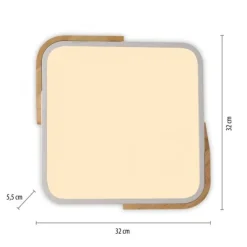LED Deckenleuchte quadratisch weiß mit Holzdekor zeitloses Design