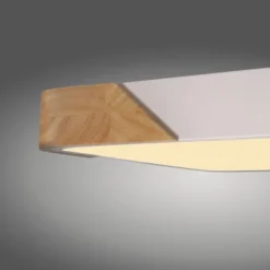 LED Deckenleuchte quadratisch weiß mit Holzdekor zeitloses Design
