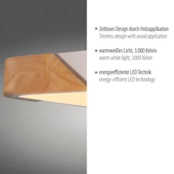 LED Deckenleuchte quadratisch weiß mit Holzdekor zeitloses Design