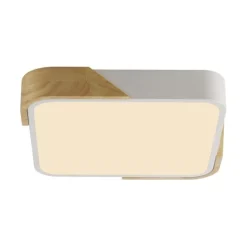 LED Deckenleuchte quadratisch weiß mit Holzdekor zeitloses Design