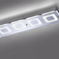 LED Deckenleuchte rechteckig mit Spiegelglasscheibe in Kristalloptik und vier Leuchtmitteln