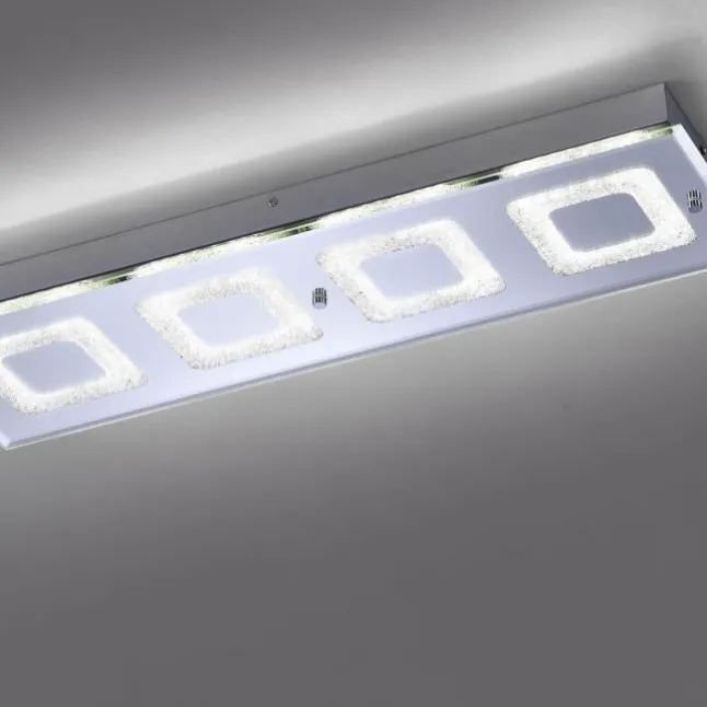 LED Deckenleuchte rechteckig mit Spiegelglasscheibe in Kristalloptik und vier Leuchtmitteln