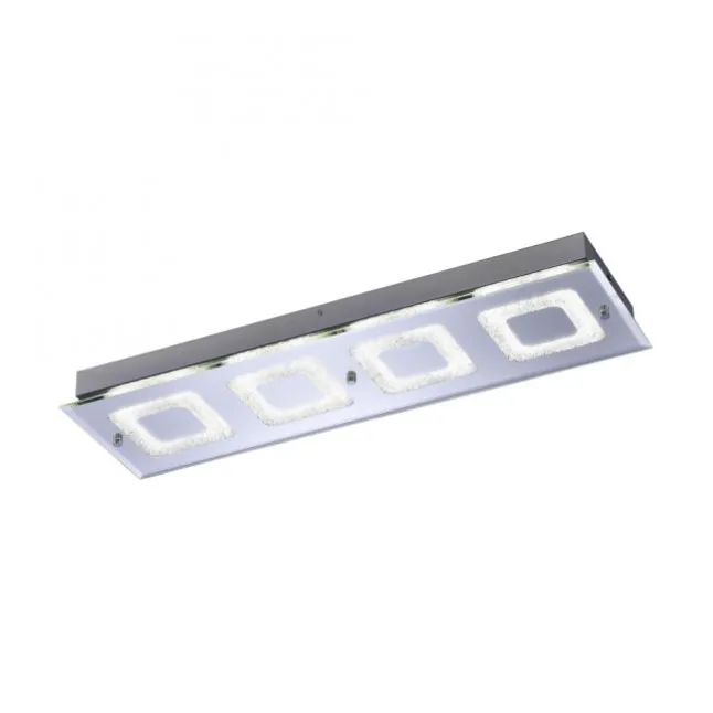 LED Deckenleuchte rechteckig mit Spiegelglasscheibe in Kristalloptik und vier Leuchtmitteln