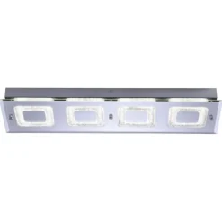 LED Deckenleuchte rechteckig mit Spiegelglasscheibe in Kristalloptik und vier Leuchtmitteln