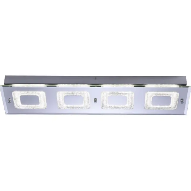 LED Deckenleuchte rechteckig mit Spiegelglasscheibe in Kristalloptik und vier Leuchtmitteln
