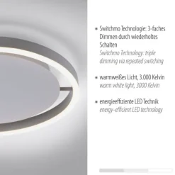 LED Deckenleuchte, rund, aluminium, dimmbar über Wandschalter