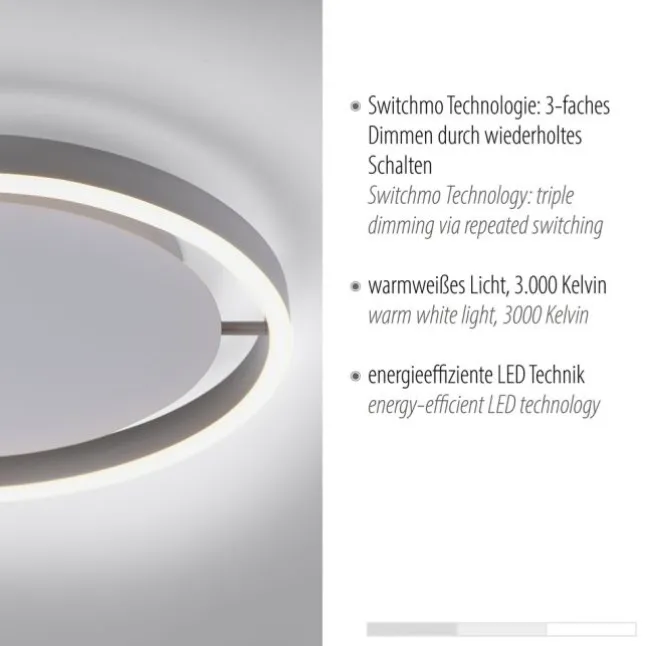 LED Deckenleuchte, rund, aluminium, dimmbar über Wandschalter