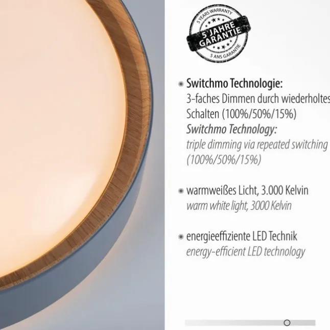 LED-Deckenleuchte, rund, Ø 40 cm, dimmbar, grau, Holdekor