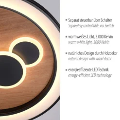 LED Deckenleuchte rund Holz Natur Eiche Serienschaltung steuerbar