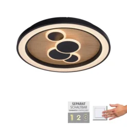 LED Deckenleuchte rund Holz Natur Eiche Serienschaltung steuerbar