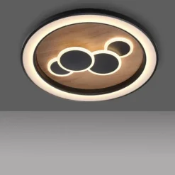 LED Deckenleuchte rund Holz Natur Eiche Serienschaltung steuerbar