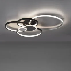 LED Deckenleuchte rund mit 6 Lichtkreisen schwarz aluminium warmweiß