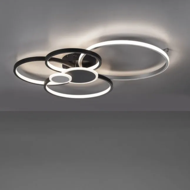 LED Deckenleuchte rund mit 6 Lichtkreisen schwarz aluminium warmweiß