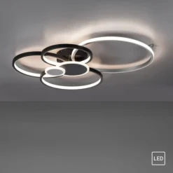 LED Deckenleuchte rund mit 6 Lichtkreisen schwarz aluminium warmweiß