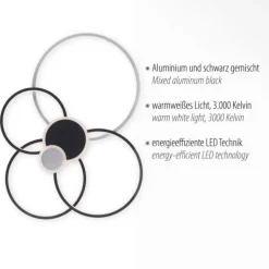LED Deckenleuchte rund mit 6 Lichtkreisen schwarz aluminium warmweiß