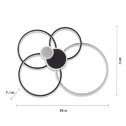 LED Deckenleuchte rund mit 6 Lichtkreisen schwarz aluminium warmweiß