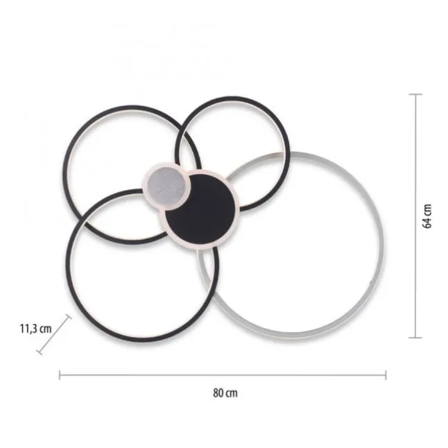 LED Deckenleuchte rund mit 6 Lichtkreisen schwarz aluminium warmweiß