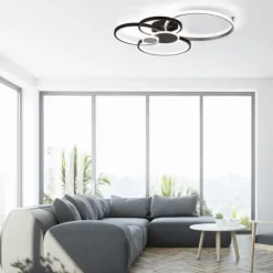 LED Deckenleuchte rund mit 6 Lichtkreisen schwarz aluminium warmweiß