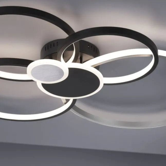 LED Deckenleuchte rund mit 6 Lichtkreisen schwarz aluminium warmweiß