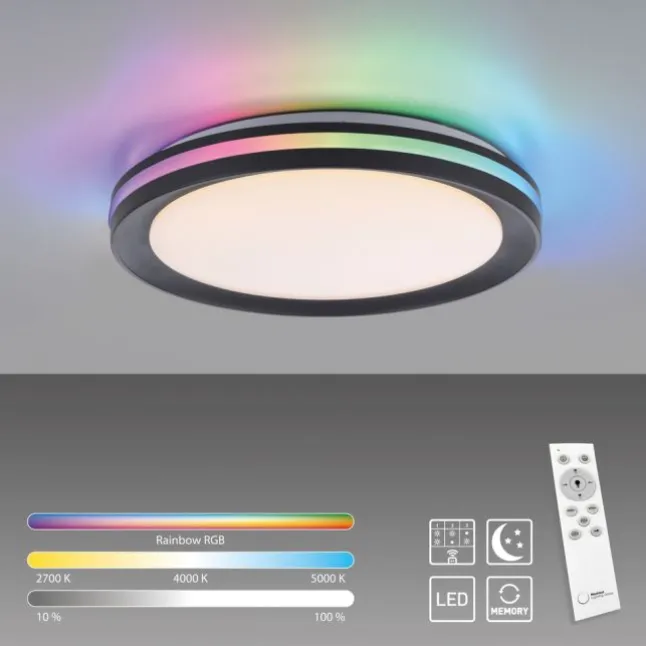 LED Deckenleuchte rund Multicolor schwarz dimmbar Fernbedienung RGB+CCT